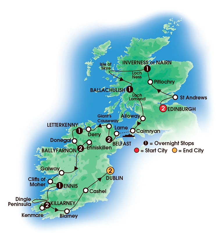 15 Day The Scots Irish Tour map