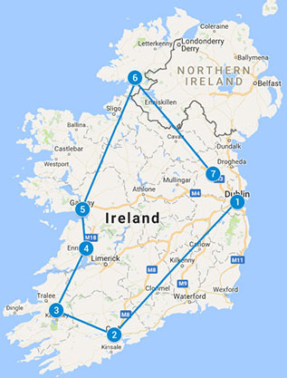 Self Drive 10 day Ireland's Classical Tour map
