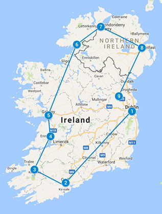 PRIVATE TOUR 14 Day - Ireland's Full loop Tour map