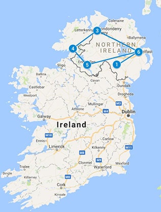 Self Drive tour 7 Day - Great Northern Ireland Tour map