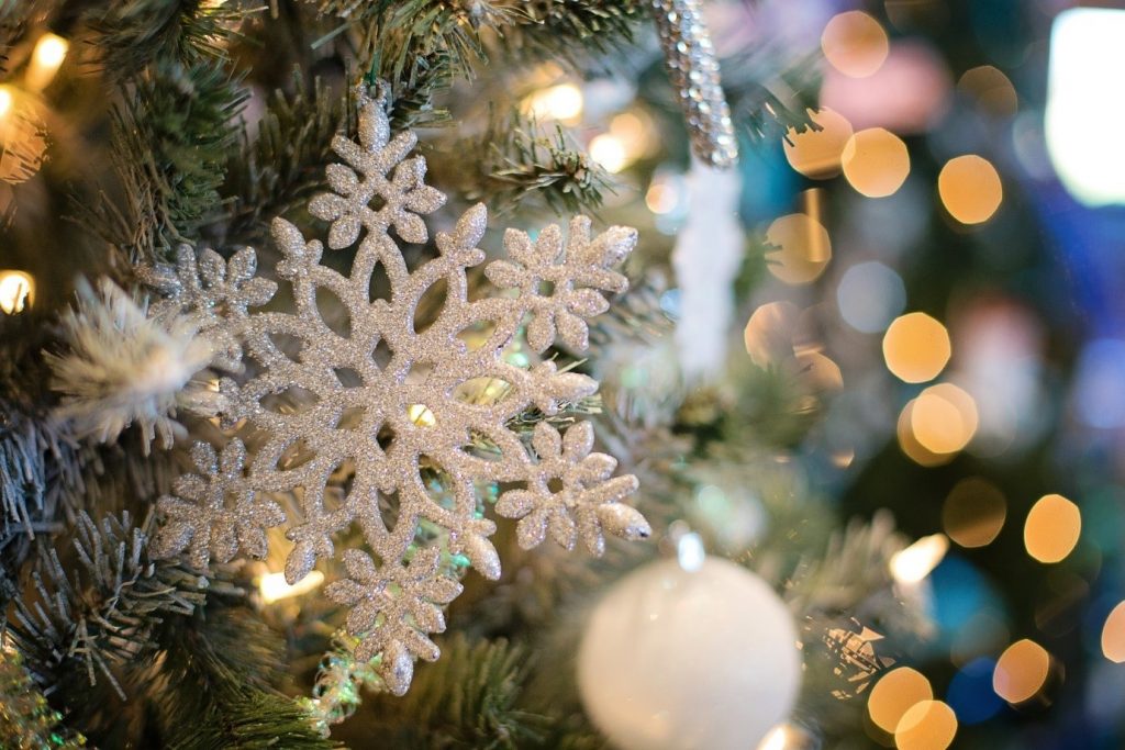 Snowflake decoration on Christmas tree
