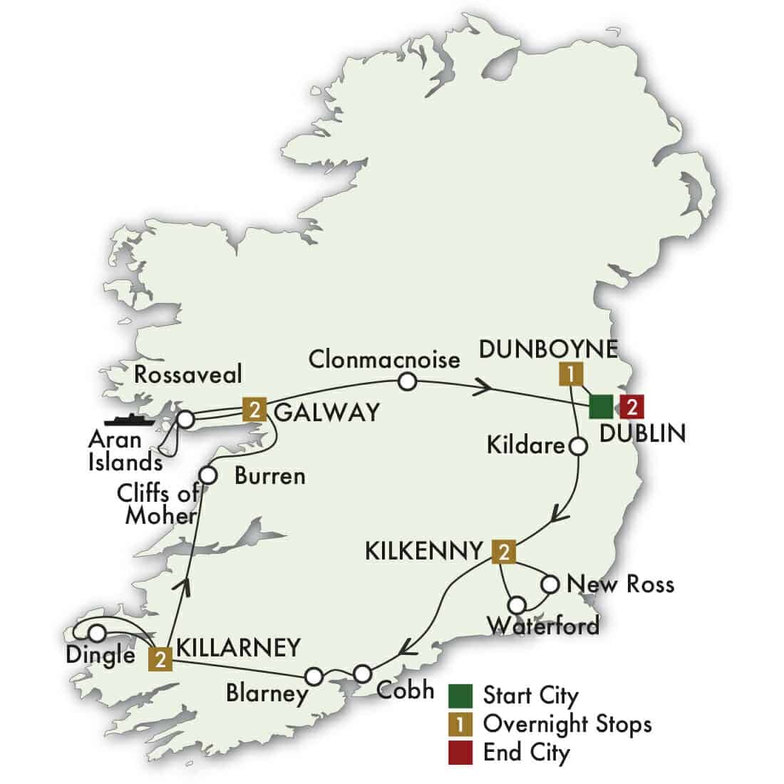 10 Day Irish Legends tour map
