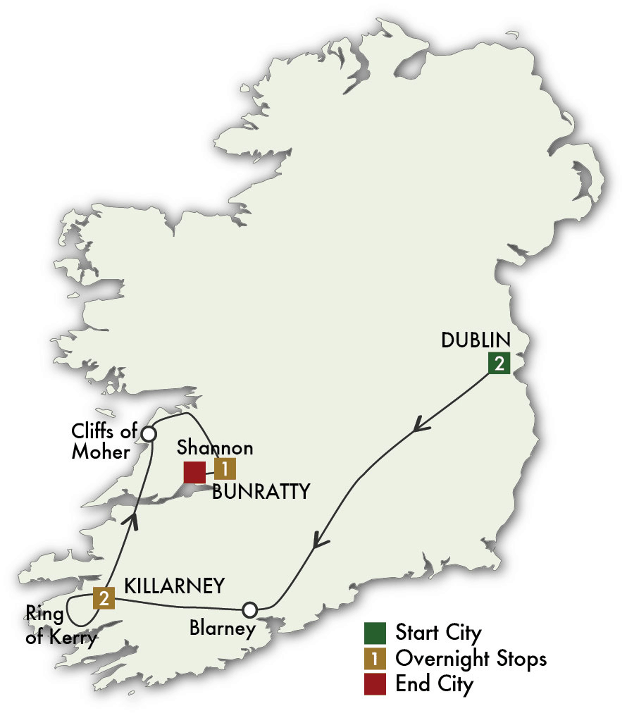 6 Day Taste of Ireland map