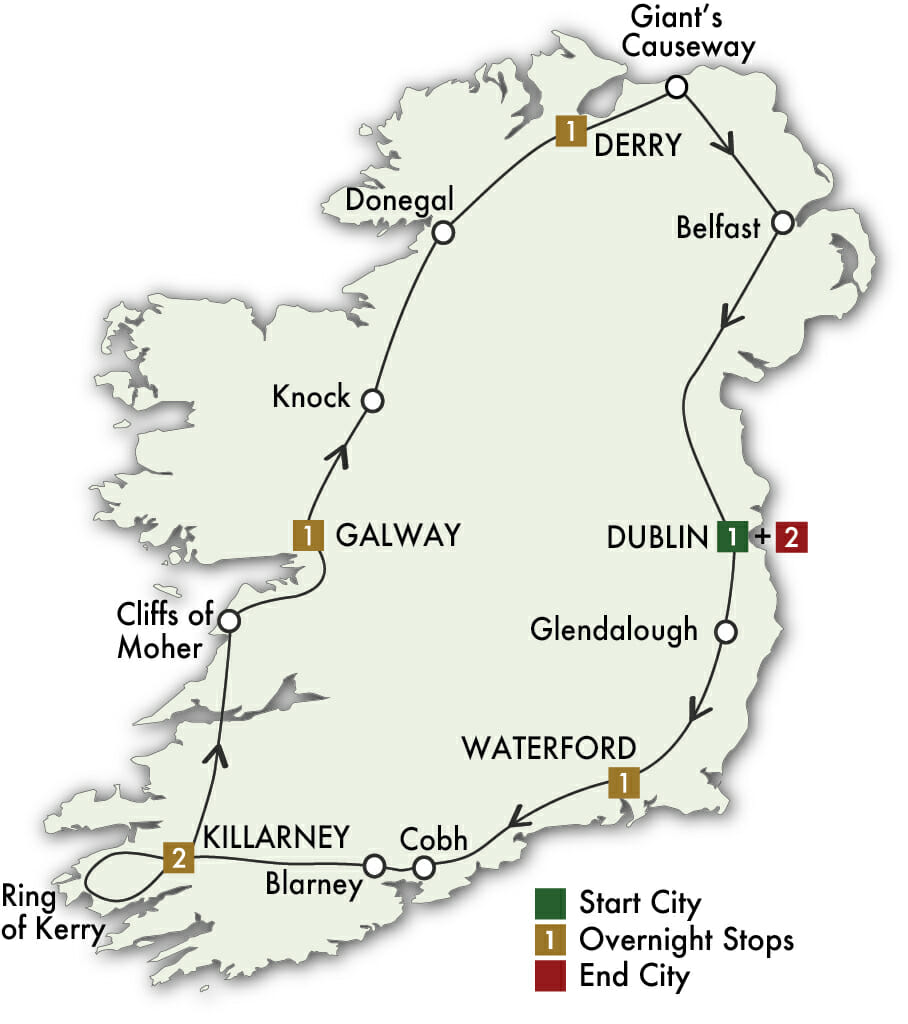 9 Day Irish Adventure tour map