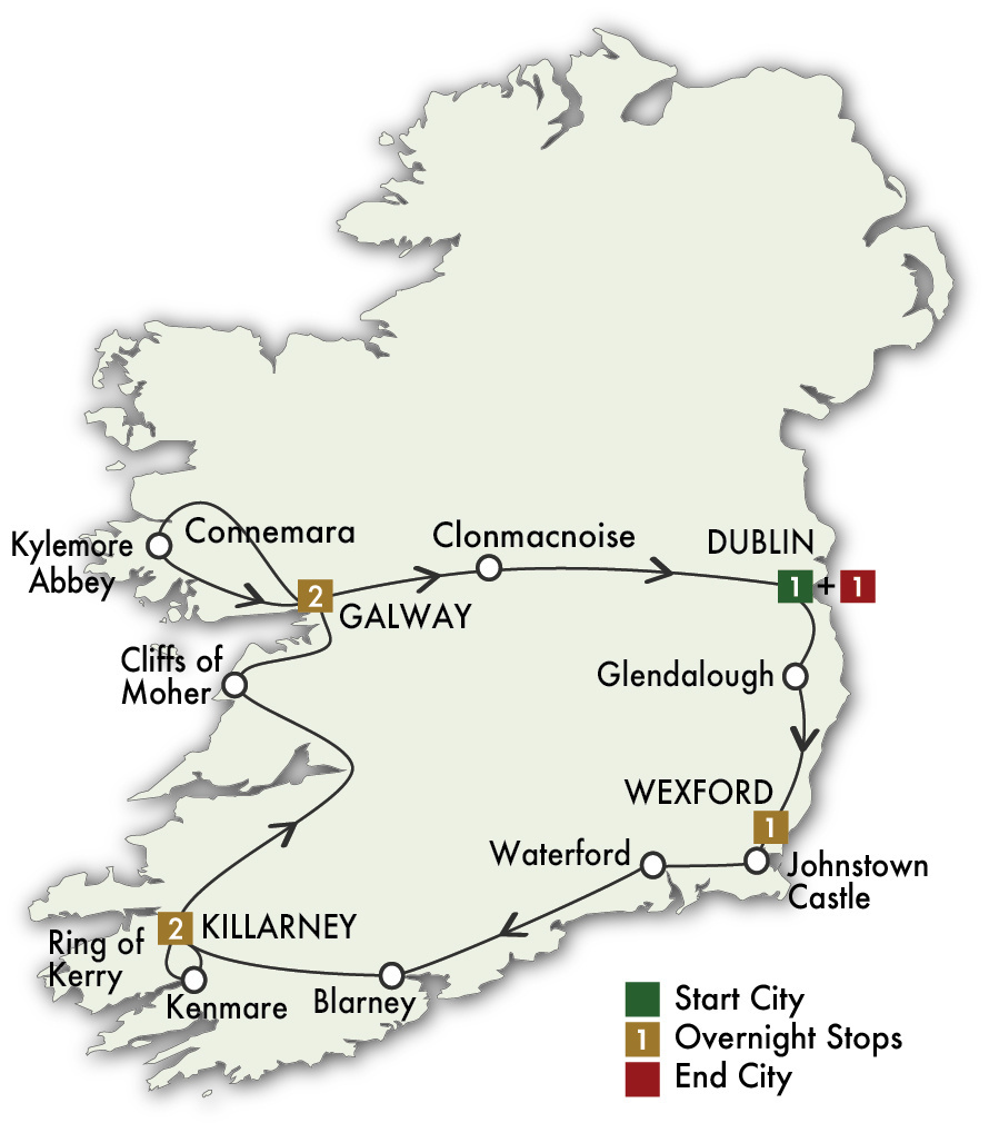 8 Day Irish Spirit tour map