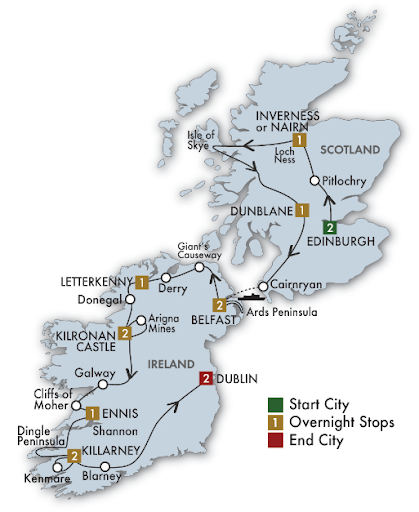 15 Day The Scots Irish Tour map