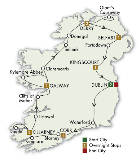 12 Day Irish Odyssey - map