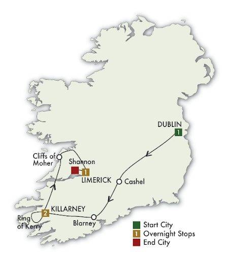 5 Day Taste of Ireland - map