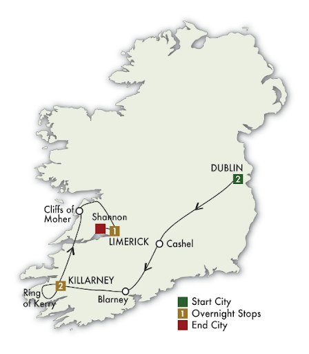 6 Day Taste of Ireland - map