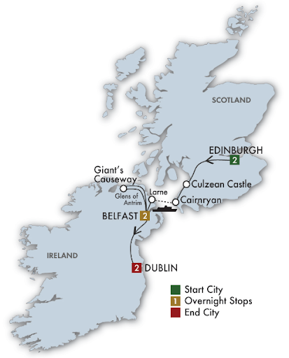 7 Day Irish & Scottish Sampler tour map