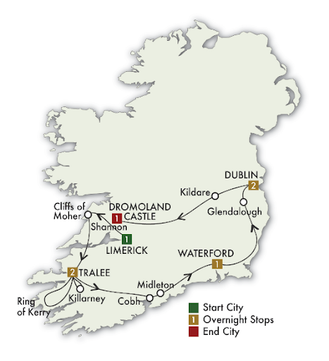 8 Day Irish Heritage & Dromoland Castle - map