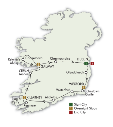 8 Day Irish Spirit - map