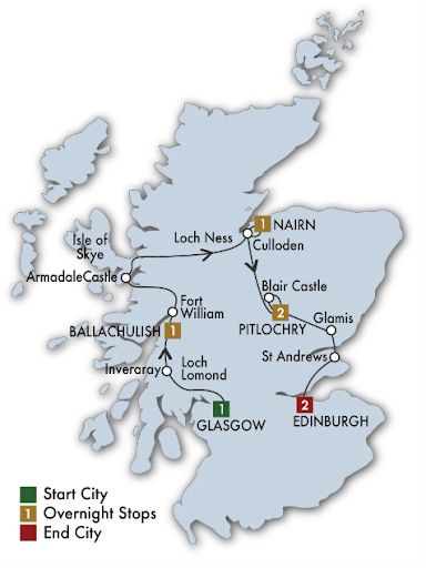 8 Day Scottish Dream - map
