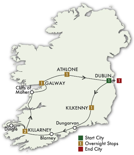 8 Day The Irish Pub Tour - map