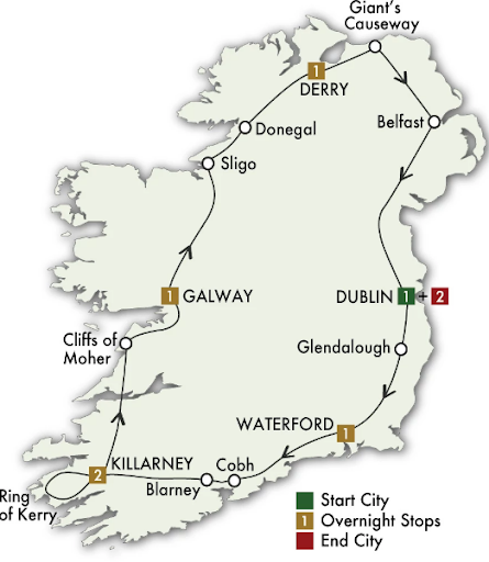 9 Day Irish Adventure - map